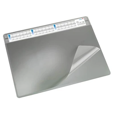 Abbildung von Läufer 47653 Durella Soft Schreibtischunterlage mit transparenter Auflage und Kalender, rutschfeste Schreibunterlage, Zubehör für Schreibtisch, 50 x 65 cm, grau