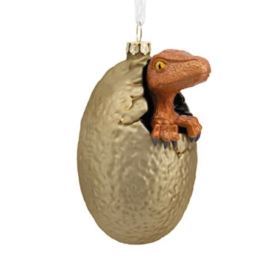 Abbildung von Hallmark Jurassic Park Raptor Ei schlüpfendes Weihnachtsdekoration, mundgeblasenes Glas