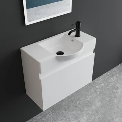 Abbildung von Alpenberger Badmöbel Set Waschbecken mit Unterschrank 55 cm Breit Badezimmerschrank Badschrank Schmal Badezimmermöbel Waschtisch Schrank Klein Waschbeckenunterschrank Weiß