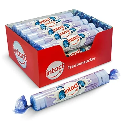 Abbildung von intact Traubenzucker (Heidelbeere Joghurt) Rolle 15 St. Multipack (15 x 40g) Bonbons 100% Vegan