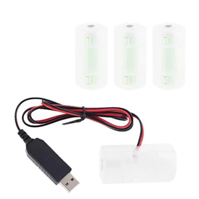 Abbildung von DALIN D Batterie Eliminator, 2 m, USB betrieben, ersetzt 1 bis 4 Stück 1,5 V LR20 Batterien.