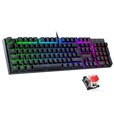 Abbildung von Redragon Mechanische Gaming Tastatur, QWERTZ Tastatur (Deutsches Layout) mit Rote Schalter für PC Gamer Arbeits, 105 Tasten Programmierbare Kabelgebundene Stahlgehäuse, RGB Beleuchtung