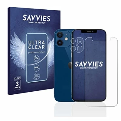 Abbildung von Savvies 6 Stück Schutzfolie für Apple iPhone 12 mini (Display+Kamera) Displayschutz Folie Ultra Transparent