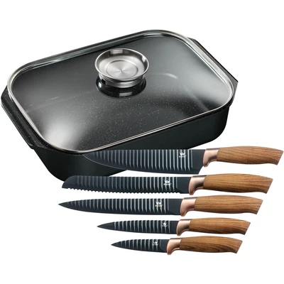 Abbildung von KING Bräter, Aluminiumguss, (Set, 7 tlg.), Bräter /Schmortopf 6 L,Keramikbeschichtung&quot;Fusion&quot;,Aromaknopf,Messer