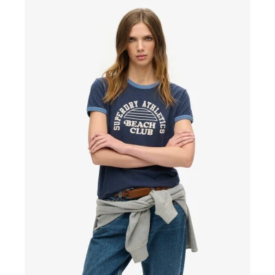 Abbildung von Superdry Beach Graphic Ringer Tshirt print, Damen, Größe: 38, Richest navy