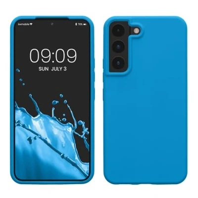 Abbildung von kwmobile Schutzhülle kompatibel mit Samsung S22 Hülle Silikon Case Handyhülle weiche Oberfläche kabelloses Laden Strahlend Blau