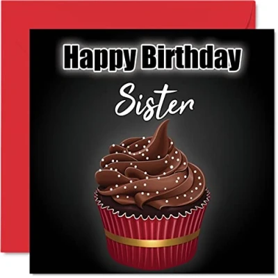Abbildung von Stilvolle Geburtstagskarte für Schwester Geburtstags Cupcake lustige vom Bruder, Geburtstagsgeschenke, 145 mm x Geschwister Grußkarten, Geschenk