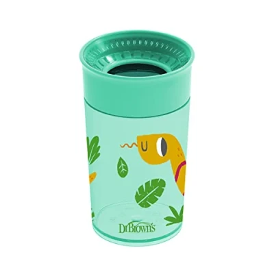 Abbildung von Dr. Brown&#039;s Milestones Cheers 360 Tasse, auslaufsicherer Übergangs Becher, reisefreundlich und auslaufsicher, Schnabeltasse, Grün, Schlange, 300 ml