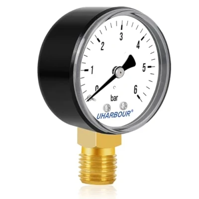 Abbildung von UHARBOUR Manometer Wasser 0 6 Bar, 1/4 Zoll, Druckluft Untere Halterung, BSP Messinganschluss