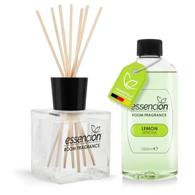 Abbildung von essencion Lemon Raumduft Set Glas Diffusor + 1000ml Refill In 14 verlockenden Düften erhältlich (Lemon 200ml+1000ml)