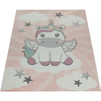 Abbildung von Paco Home Kinderteppich &quot;Cosmo 395&quot;, rechteckig, 12 mm Höhe, 3D Design, niedliches Einhorn Motiv, Pastell Farben, Kinderzimmer