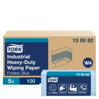 Abbildung von Tork 130082 Extra Starke Industrie Papierwischtücher für W4 Einzeltuch System / 3 lagige Wischtücher in Blau Premium Qualität 500 Papiertücher 38,5 x 32,4 (B L)