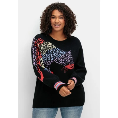 Abbildung von Sheego Strickpullover, Damen, Größe: 44/46, Schwarz gemustert