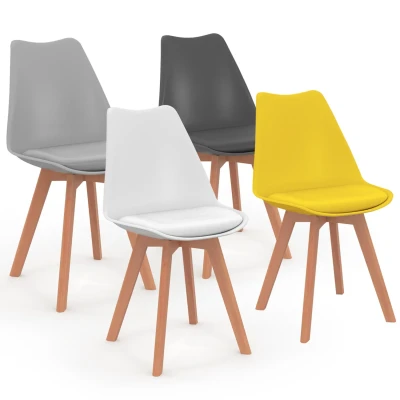 Abbildung von IDMarket Set mit 4 skandinavischen Stühlen SARA, Büro, Buche, Mix Color Dunkelgrau, Hellgrau, Weiß und Gelb
