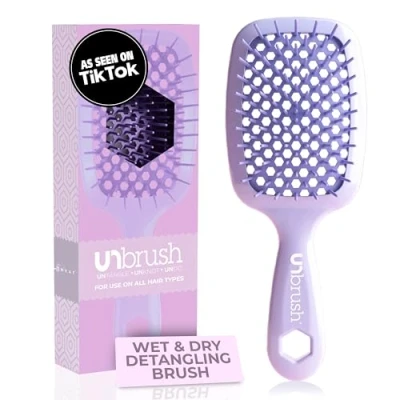 Abbildung von FHI Heat UNbrush Entwirrungsbürste für schmerzfreies Bürsten aller nassen oder trockenen Haartypen, strapazierfähige DuoFlex Antistatikborsten, leichter Griff, belüftete Haarbürste, Flieder Helllila