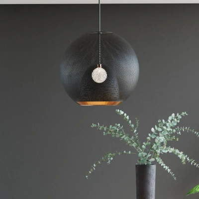 Abbildung von Kare Design Hängeleuchte Grato, Schwarz/Gold, Hängelampe, Deckenleuchte, Pendelleuchte, 45cm Durchmesser, Stahl Gestell, handgearbeitet, keine Leuchtmittel inklusive, 120x45x45 cm (H/B/T)