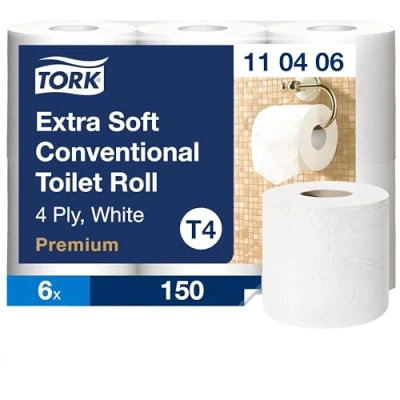 Abbildung von TORK Toilettenpapier Premium Extra Soft (42 St), 4 lagig, weiß mit Federprägung, 153 Blatt/Rolle