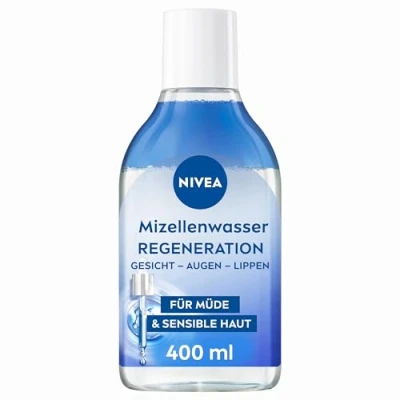 Abbildung von NIVEA Regenerierendes Mizellenwasser, Gesichtswasser mit 5% Serum Panthenol und Aminosäure Komplex, Make up Entferner für sanfte Gesichtsreinigung,Mizellen Reinigungswasser müde Haut (400 ml)