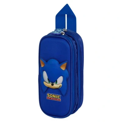 Abbildung von Sega Sonic Face 3D Doppelfedermäppchen, Blau, 22 x 9,5 cm