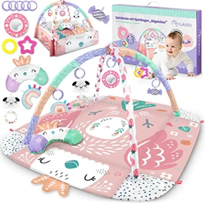 Abbildung von NUKIDO Interaktive Lernmatte Bildungsmatte Babyspielzeug ab der Geburt Sieben Multifunktionale Spielzeuge Zusätzlich Kissen für Bauchlage Weich Pflegeleichte Matte Originale Farben 110 x 100 cm