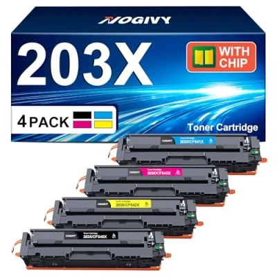 Abbildung von NOGIVY 203X 203A Toner Kompatibel für HP CF540X Color Laserjet Pro MFP M281fdw M281fdn M280nw M281cdw M254dw M254nw M254dn CF541X CF542X CF543X (Schwarz Cyan Yellow Magenta, 4er Pack)