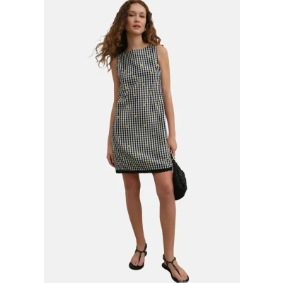 Abbildung von Next Regular FIT Embroidered Daisy Freizeitkleid, Damen, Größe: 42, Black white gingham