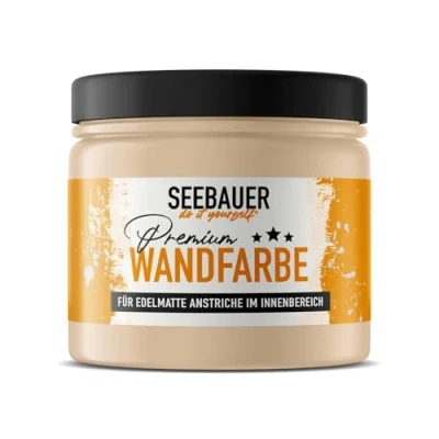 Abbildung von SEEBAUER diy Wandfarbe orange 300ML für Innen (No. 528 Peanut Butter) Edelmatte Innenfarbe Orangetöne sehr hohe Deckkraft Matt, Abwaschbar und Tropffrei