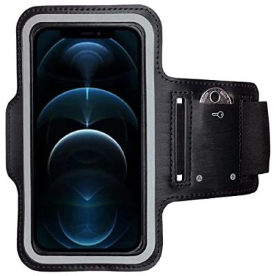Abbildung von CoverKingz Sportarmband für iPhone 13 Pro / 12 [6,1 Zoll] Armtasche mit Schlüsselfach Oberarm Halterung Sport Laufarmband Handy Armband Schwarz