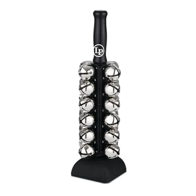 Abbildung von Latin Percussion Sleigh Bell, Holzgriff 13,5&quot;, 24 kräftig klingende Schellen, Silikonfuss, schwarz/chrome LP3724