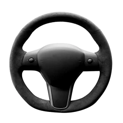 Abbildung von Alfanxi Alcantara Lenkradabdeckung für Tesla Model 3 / Y (Schwarz Alcantara, ohne Streifen)
