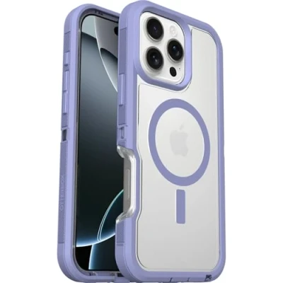 Abbildung von OtterBox Defender Series XT MagSafe Hülle für iPhone 16 Pro Max, stoßfest, Ultra robust, schützende Hülle, 7X getestet nach Militärstandard, Transparent/Lila