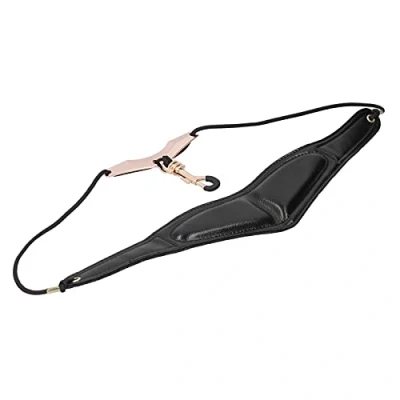 Abbildung von Saxophon Halsgurt, schwarzes PU Leder verstellbarer strapazierfähiger Schultergurt für Sopran Tenor Altsaxophon