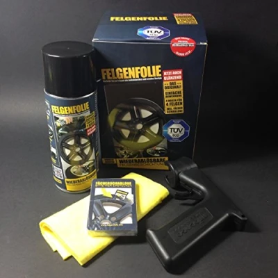 Abbildung von FELGENFOLIE Set 4 x 400 ml glänzend, schwarz + Sprayboy