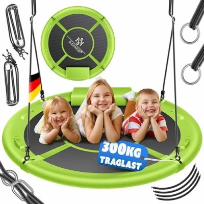 Abbildung von KESSER® Nestschaukel Tellerschaukel Hängeschaukel Rundschaukel Ø 120cm Schaukel bis 300kg belastbar mit Kissen &amp; 4 Griffen verstellbar Kinderschaukel Indoor Outdoor für Kinder Erwachsene Grün