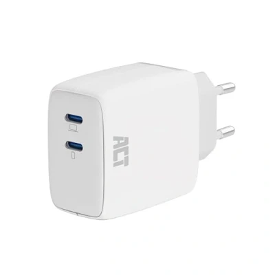 Abbildung von ACT 65W 2 Port USB C Ladegerät, Power Delivery PPS, GaNFast Adapter, Ohne Ladekabel Stecker, iPhone, MacBook Air M1/M2, iPad, Android AC2165