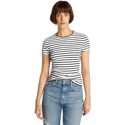 Abbildung von Tommy Jeans SLIM Essential Tshirt print, Damen, Größe: 44, Dark night navy
