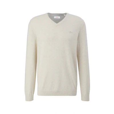 Abbildung von s.Oliver Logostickerei Strickpullover, Herren, Größe: Small, Wollweiß