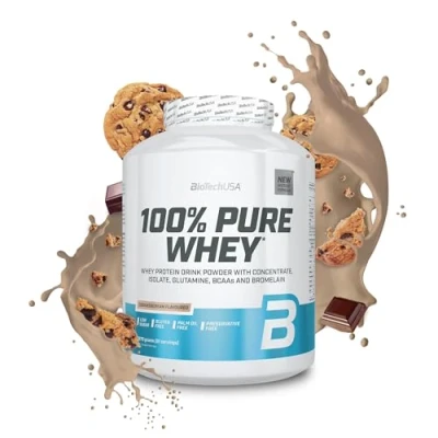 Abbildung von BioTechUSA 100% Pure Whey Proteinpulver mit BCAA und Glutamin Glutenfrei, Palmölfrei 21g Protein pro Portion, 2.27 kg, Cookies &amp; Cream