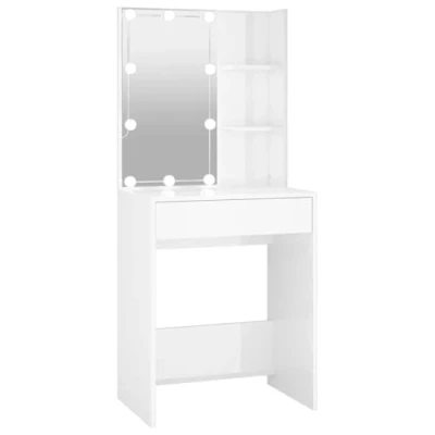 Abbildung von vidaXL Schminktisch mit LED Stauraum Frisiertisch Kommode Frisierkommode Kosmetiktisch Spiegel Beleuchtung Schlafzimmer Hochglanz Weiß 60x40x140cm