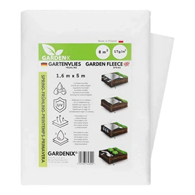 Abbildung von GARDENIX Frostschutz Pflanzen Wachstumsvlies Gartenvlies Hochbeet 1.6m x 5m für Abdeckung, Vlies, Folie Frühbeet 17g/m², Abdeckvlies, Winterschutzvlies, Windschutz, Lochfolie