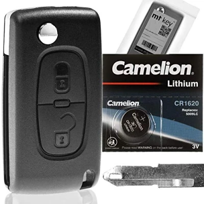 Abbildung von Klapp Schlüssel Gehäuse Funkschlüssel Fernbedienung Autoschlüssel 2 Tasten Rohling NE73 + Batterie kompatibel mit Citroen/Peugeot/FIAT