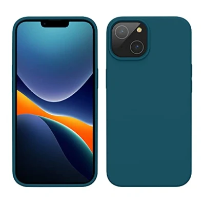 Abbildung von kwmobile Hülle für das iPhone 14 dünnes Silikon Handy Case stoßfeste Handyhülle mit weicher Oberfläche unterstützt kabelloses Laden Petrol matt