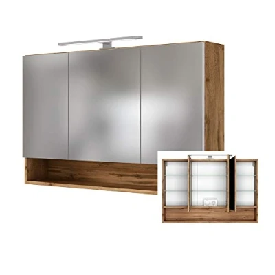 Abbildung von Lomadox Bad Spiegelschrank 3D inkl. LED Beleuchtung, Wotaneiche Nb., B/H/T: ca. 100/64/20 cm