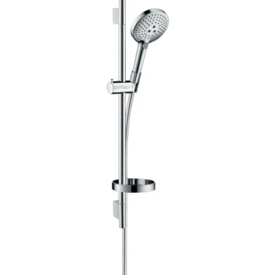 Abbildung von hansgrohe Brausegarnitur &quot;Raindance Select S&quot;, (Komplett Set), 12cm, wassersparend, Duschstange 65cm und Seifenschale