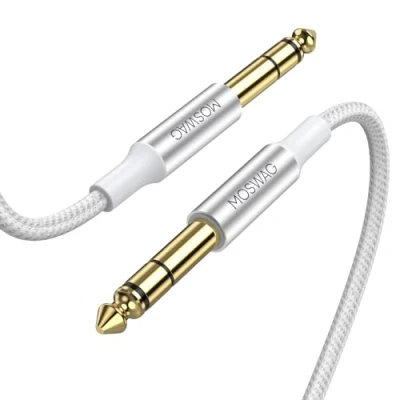 Abbildung von MOSWAG 6.35mm Instrumentenkabel Stereo 5M, Nylon Geflochten Klinke Audio Kabel Lärmschutz für Verstärker Gitarre, Bass, Tasteninstrument
