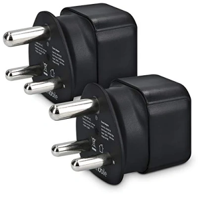 Abbildung von kwmobile 2X Reiseadapter Südafrika Typ M Reise Adapter Reisestecker Schuko EU zu Steckdose in z. B. Stromadapter Urlaub Schwarz