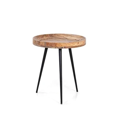 Abbildung von byLIVING Beistelltisch AVA/runder Couchtisch 45 cm/Massivholz Mango Natur hell braun/Gestell Metall schwarz/D 45, H 50 cm
