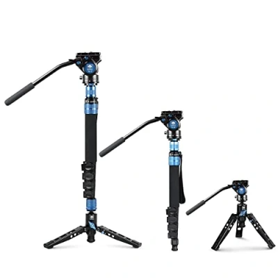 Abbildung von SIRUI P 325FS Carbon Fiber Kamera Video Teleskop Einbeinstativ Monopod kit mit Standfuß 148,3 cm,Leicht,mit VA 5 Fluid Videokopf,Stativständer,Flip Locks für DSRL