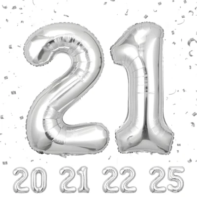 Abbildung von Geburtstag zahlen luftballon 21 jahre Silber Folienballon XXL Riesen in 40&quot; 101cm Geburtstagsdeko Ballon Zahl Deko zum .Fliegt mit Helium