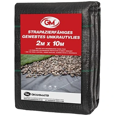 Abbildung von GroundMaster Unkrautvlies Extra Stark (2 m Breit x 10 Lang) 100g/m² Wasserdurchlässig, Bodengewebe Unkrautflies für Garten, Hochbeet, Einfahrt usw., Anti Pflanzfolie